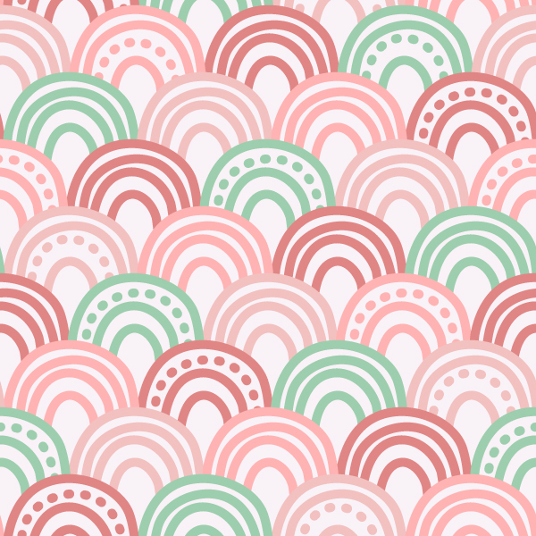 hand drawn girly rainbows geometric scallop scale seamless pattern