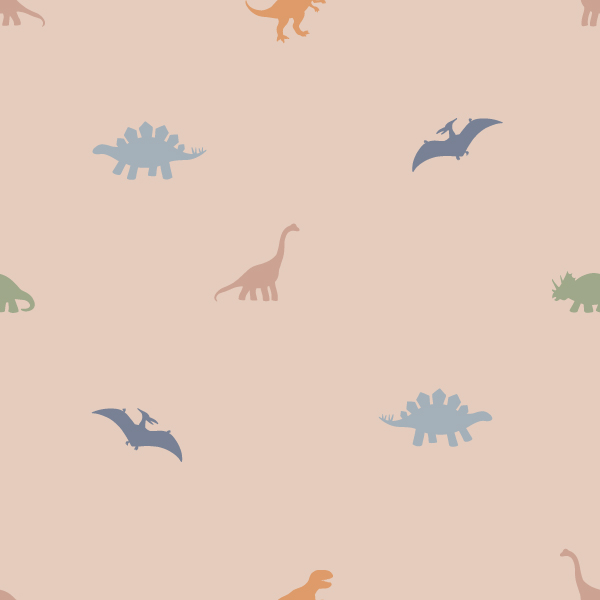 colorful dino shapes on neutral beige seamless pattern