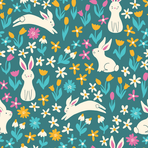 cute bunnies hopping in a flower field