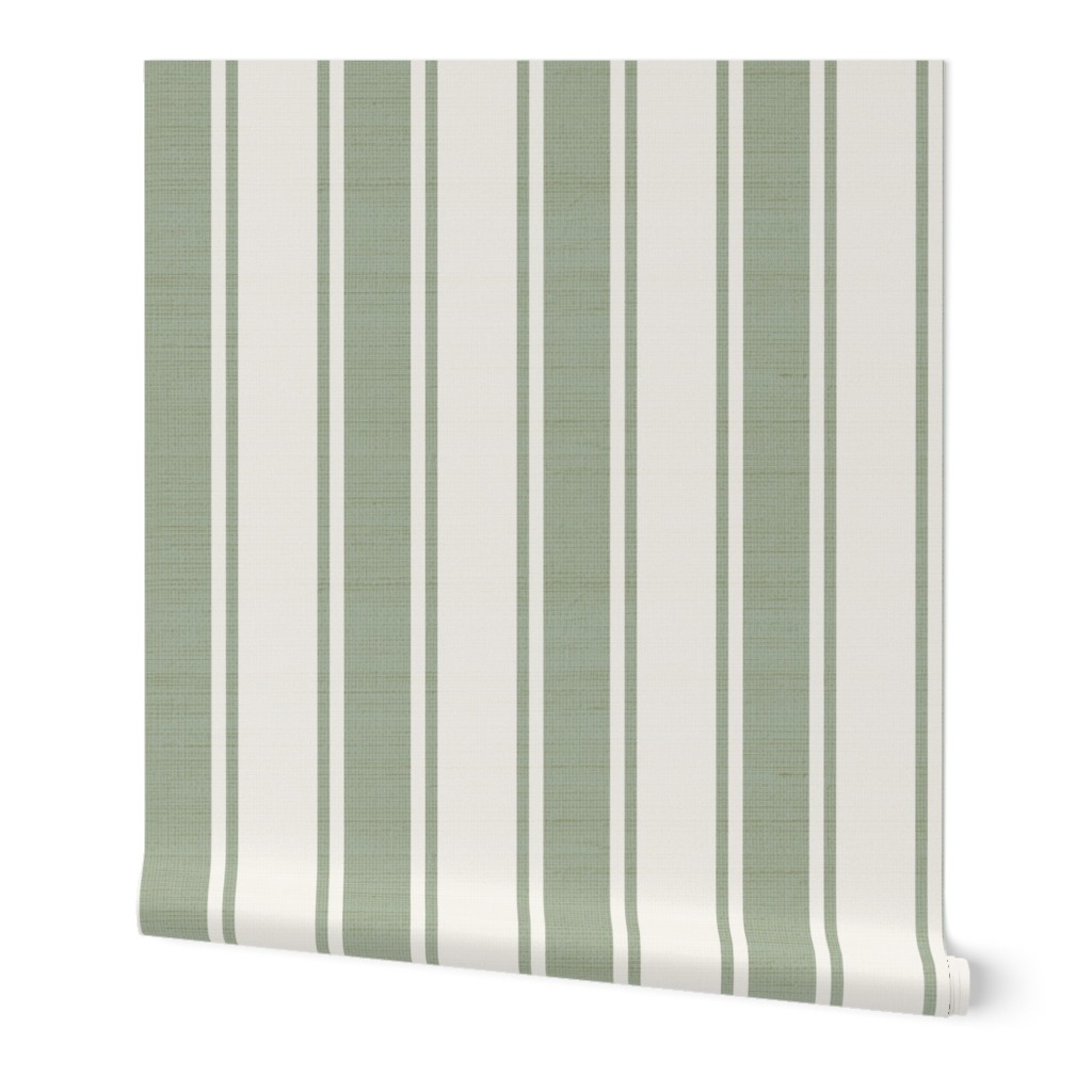 Wide Ticking Stripes Light Sage Green And Cream