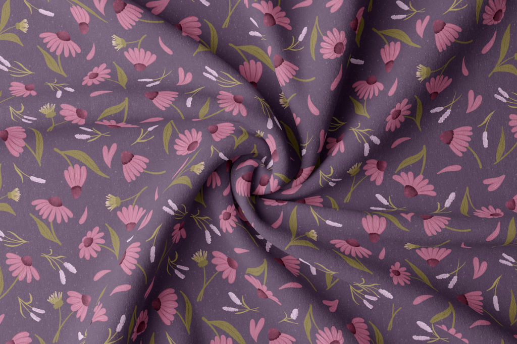 Dark Purple fabric with lilac coneflowers