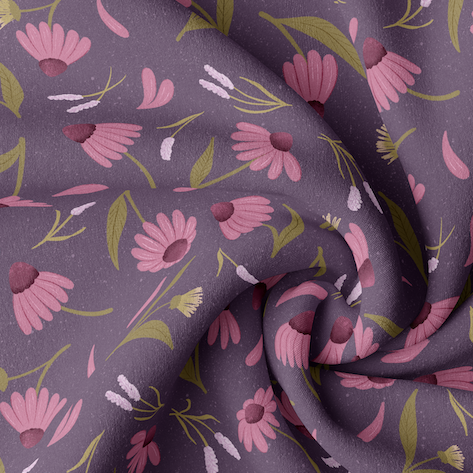 Dark Purple fabric with lilac coneflowers