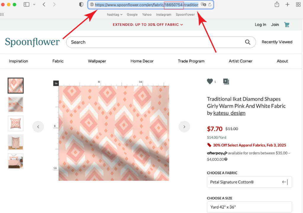 how to find URL link of the page Spoonflower design