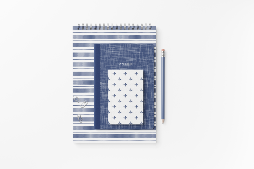 stationery with elegant white blue pattern