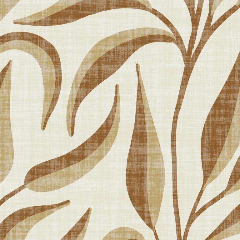 Taupe climbing leafy vines on an ivory textured background, a botanical pattern by KateSu Design.