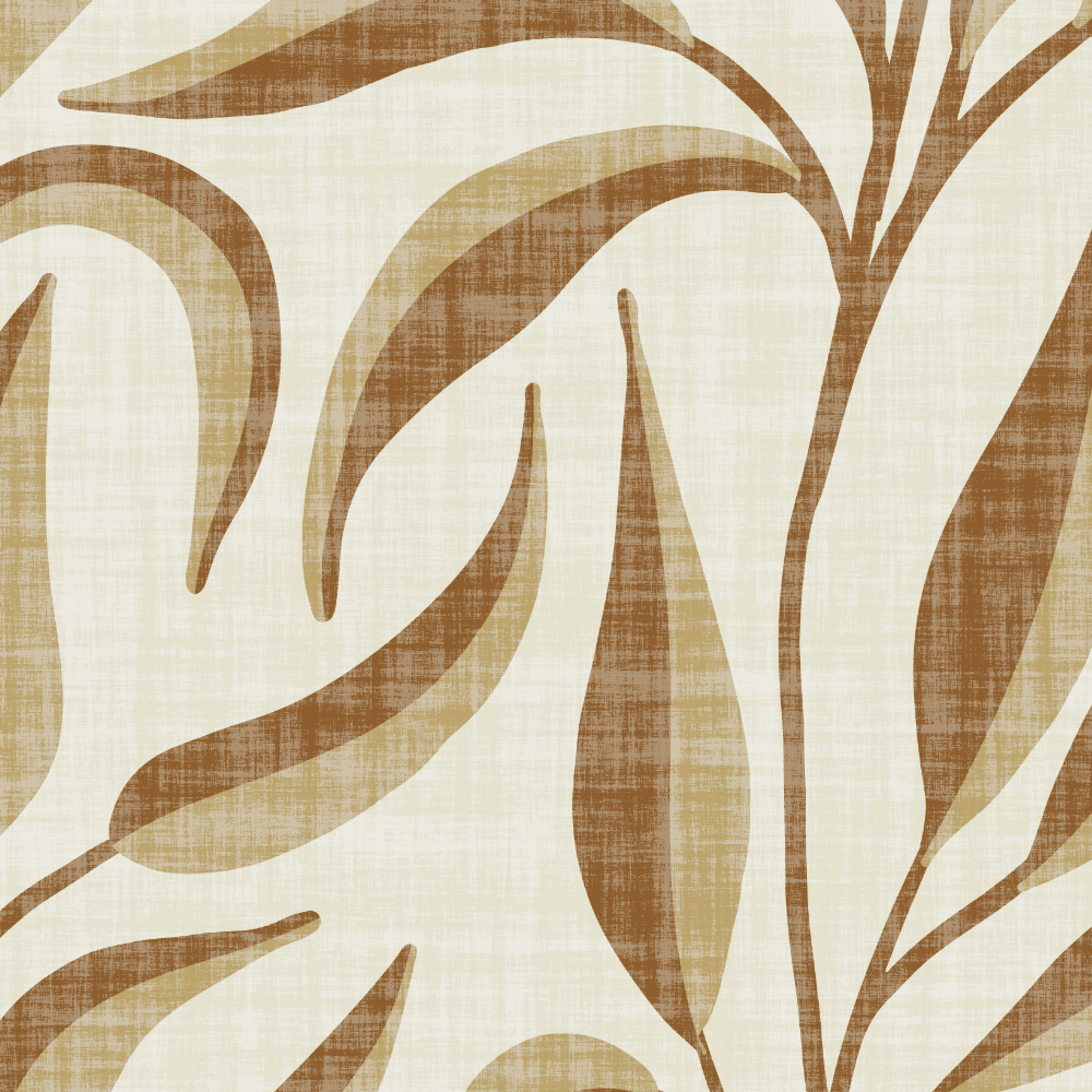 Taupe climbing leafy vines on an ivory textured background, a botanical pattern by KateSu Design.
